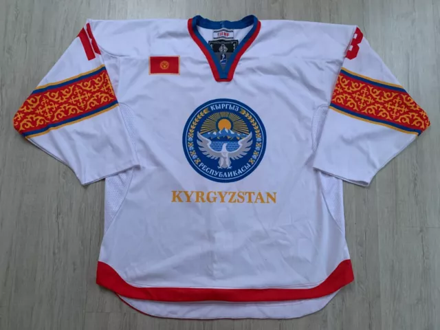 KYRGYZSTAN IIHF Game Worn Ice Hockey Jersey Shirt TACKLA #18 POPOV Super Rare