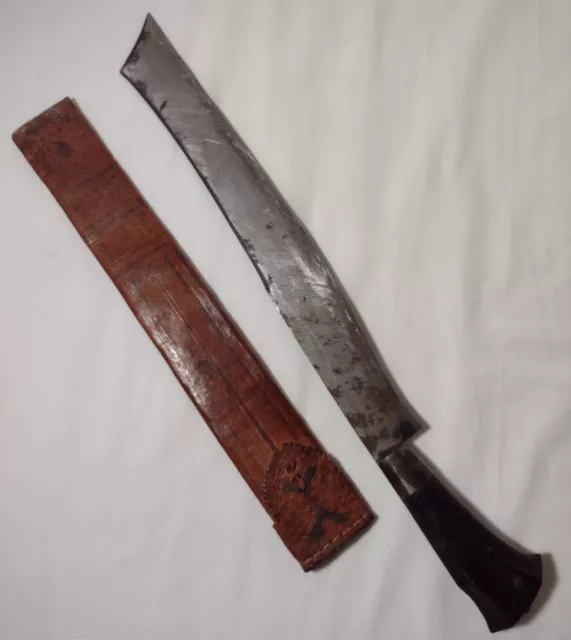 Antique Middle Eastern Knife Machete With Leather Sheath Circa 1950