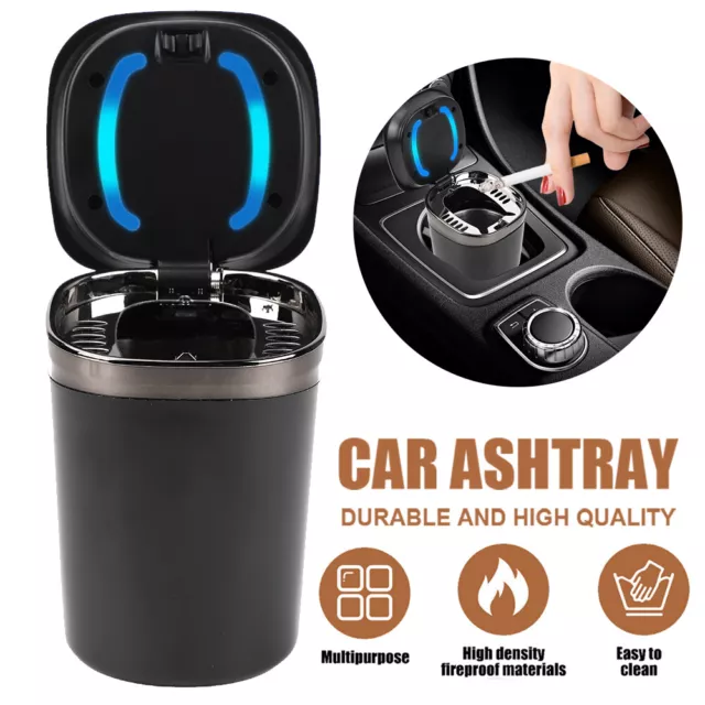 Auto Car Ashtray Cigarette Cup Ash Holder w/ LED Light Lid Portable Detachable