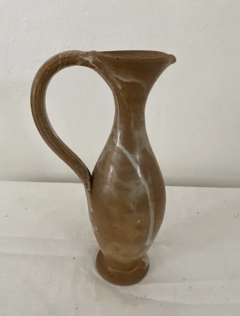 Vintage French Washed Terracotta Stoneware Studio Pottery Olive Pitcher/Vase