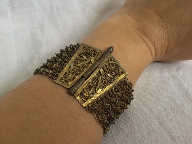 Bracelet Manchette Ancien En Laiton Style Berbère - 4 Cm De Large, Pièce Artisanale Vintage