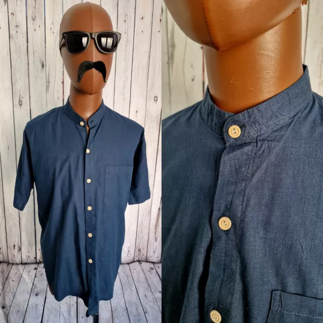 Rimba Bali Vintage Shirt - groß - blau leichte Baumwolle 80er Jahre Opa Kragen CA70u
