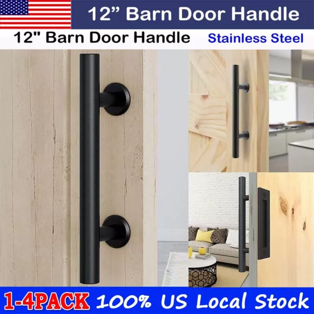 1/2/4 Packs Sliding Barn Door Pull and Flush Handle Gate Hardware Set 12" Black