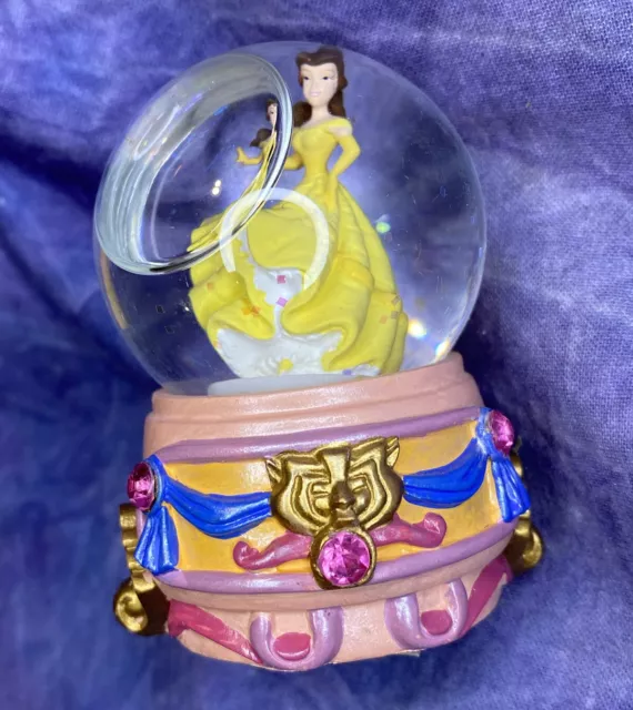 Beauty & The Beast BELLE Mini Snowglobe With Pink Jewels Disney Parks 2-1/2” EUC