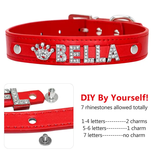 Bling Rhinestone Personalised Small Dogs Collar and Lead Set Pet Name Charms S-L 3