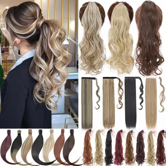 UK Large Thick Clip In As Human Hair Extensions Pony Tail Wrap On Ponytail Curly