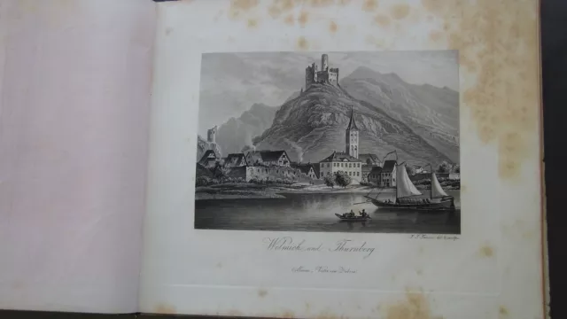 ORIGINAL AQUATINTA v. J.J.TANNER 1840 Andenken an den RHEIN   JOHANNESBERG