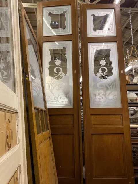 Art Nouveau Parlor Doors Etched Glass 116x26.5 Each 53 Total Opening