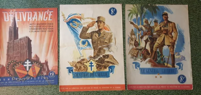 Lot 3 REVUES propagande  1944 1945 Libération DE GAULLE LECLERC STRASBOURG