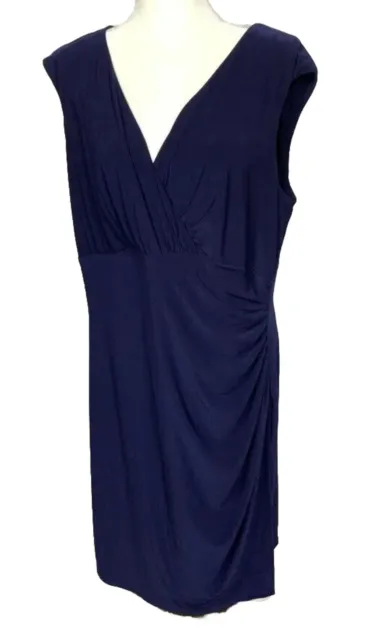 Lauren Ralph Lauren Dress 18W Navy blue Ruched midi sleeveless V neck lined