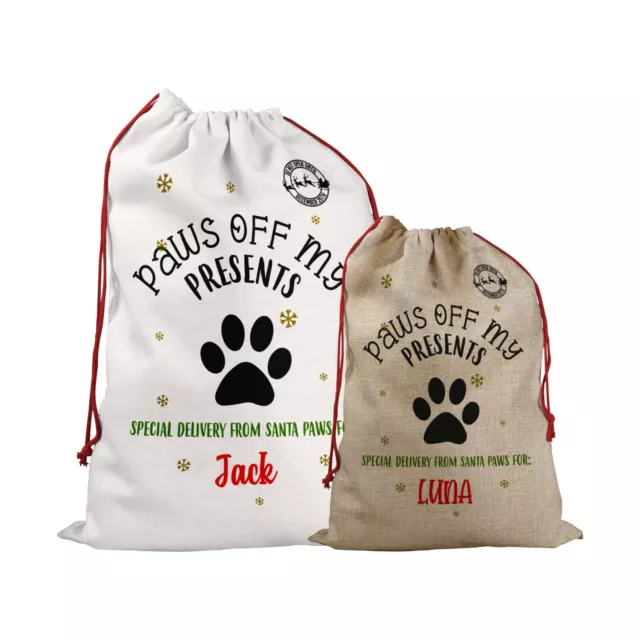 Personalised Santa Sack Father Christmas Bag Stocking Presents Gift Pet Paws Off