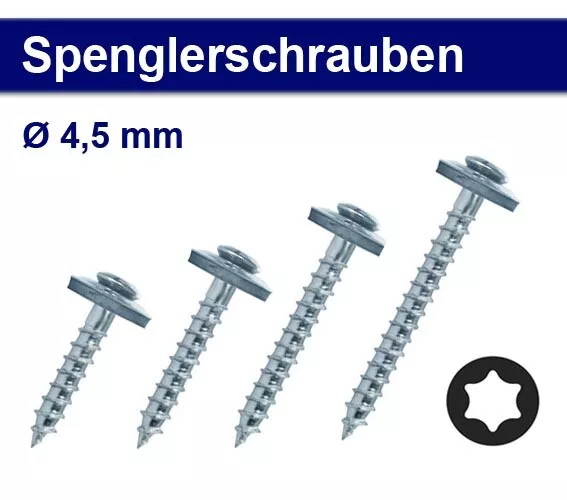 Spenglerschrauben Ø 4,5 - Edelstahl V2A - mit Dichtscheibe 15mm - Torx