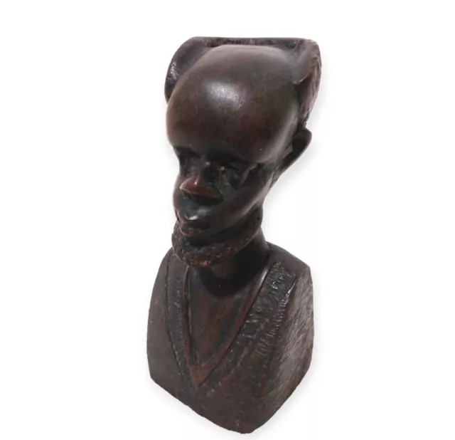 Vintage Hand Carved Ebony Wood African Tribal Statue Art 6" Head Figure