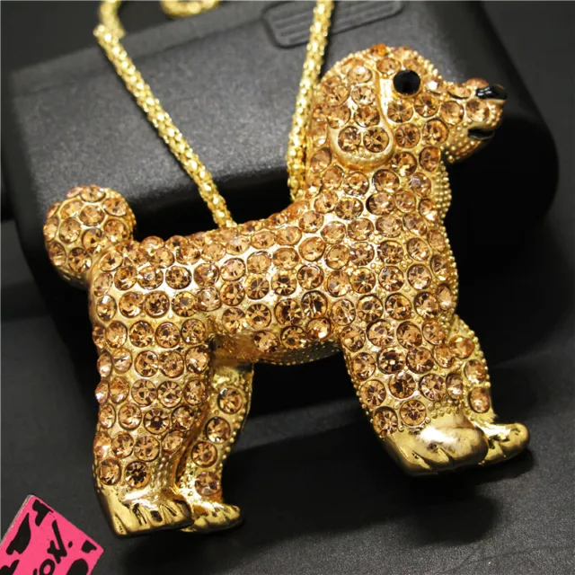 New Fashion Women Champagne Cute Dog Puppy Crystal Pendant Chain Necklace