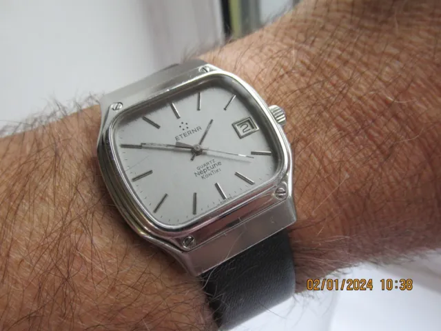 Vintage Eterna Neptune Kontiki Silver Dial Quartz Watch Rrp£205 New Strap Date