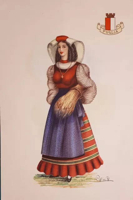 Cartolina - Costumi Regionali d'Italia - Puglia - Illustratore Carini - 1960 ca.