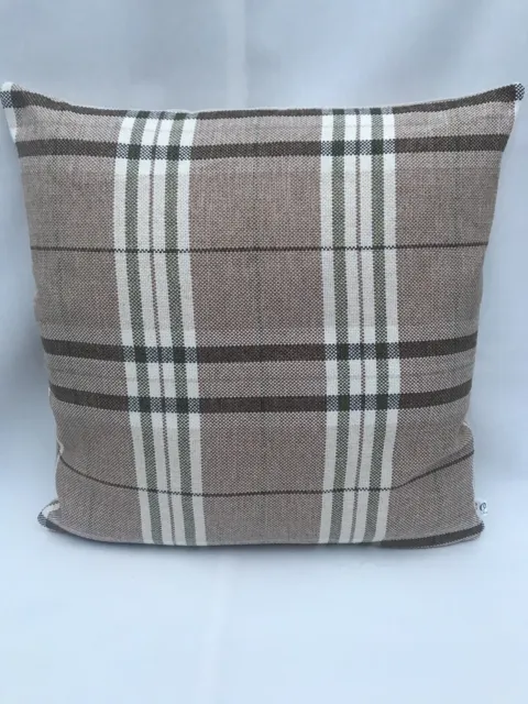 18”45cm Cream Tartan Check Green Brown Woven Cushion Cover Handmade Zip
