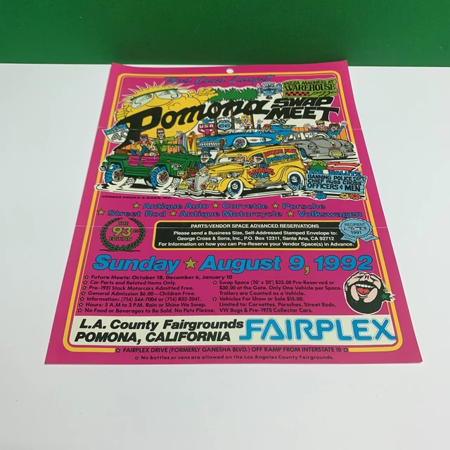 VINTAGE EDITION 1992 Pomona Swap Meet/Car Show Flyer Art Porsche