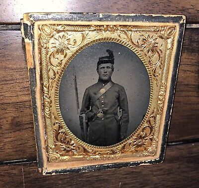 1/6 Tintype Photo Double Armed PENNSYLVANIA BUCKTAIL? Civil War Soldier 1860s