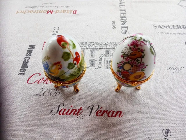 2 Piluliers / Boîtes à Bijoux œuf En Porcelaine Style Fabergé - Décor Floral - Marque P (occasion)