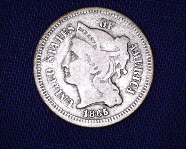 1865 3 Cent Piece 1st Year Coin  Nice Details  #TR100