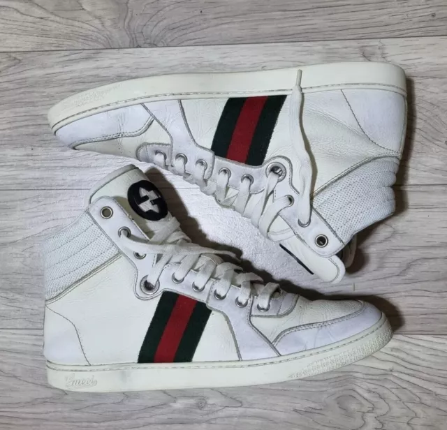 GUCCI Shoes Coda Stripe Guccissima White Leather High-Top Sneakers Size 8 Us 2