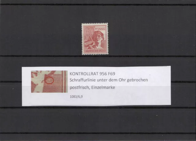 KONTROLLRAT 1947 PLATTENFEHLER Nr 956 F69 postfrisch (211407)
