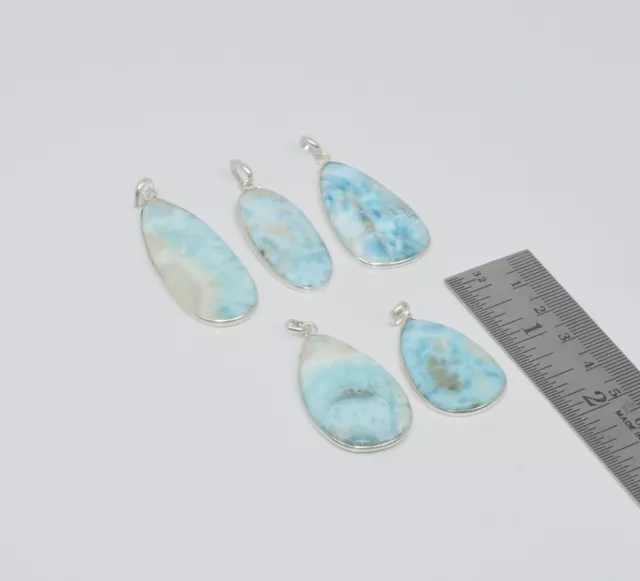 Wholesale 5Pc 925 Solid Sterling Silver Natural Blue Larimar Pendant Lot O f868
