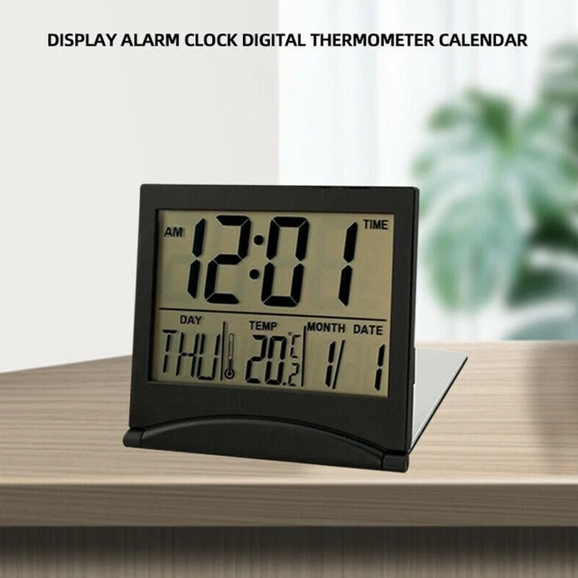 Numérique Horloge Alarme 8.5 7.8 0.8cm Noir Bureau LCD Multifonction de Bureau