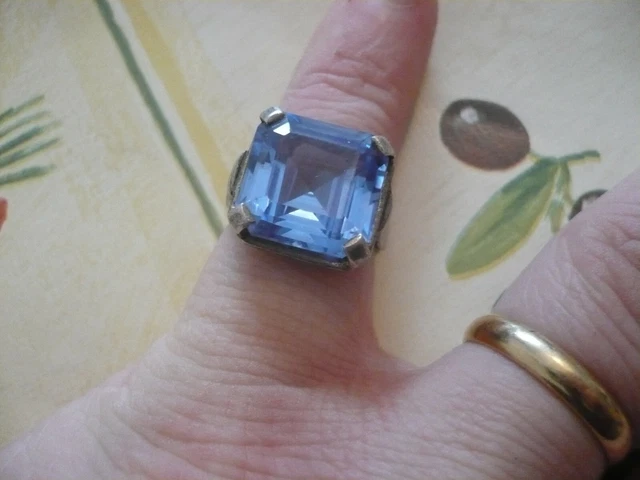 BAGUE ANCIENNE ART d co argent massif et cabochon bleue