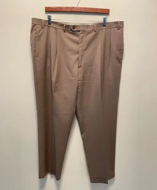 Lauren Ralph Lauren Mens Dress Pants 44x32 Tan 100% Wool Pleated Cuffed Preppy