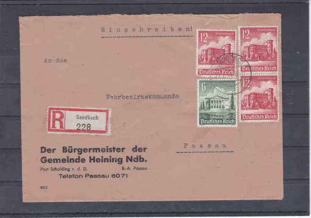 TOP frankierter Reco Brief von Sandbach nach Passau ECHT gel. 1941