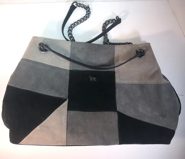 EMMA FOX Handbag Patchwork Suede Multicolored Satchel Designer Handbag