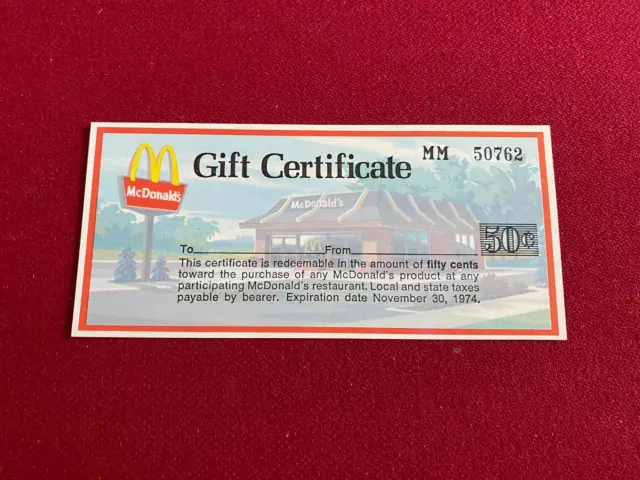 1974, McDonald's, "Un-Used", Gift Certificate (Scarce / Vintage)