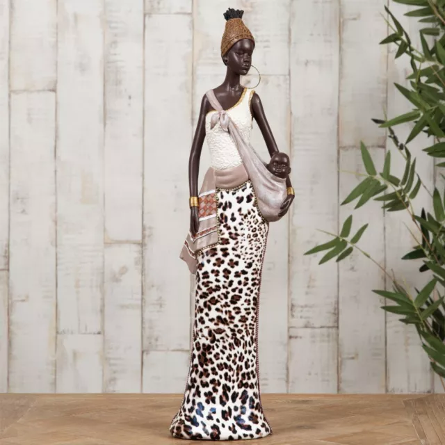 Masai Lady Carrying Baby Leopard Print Dress Figurine 41cm Ornament