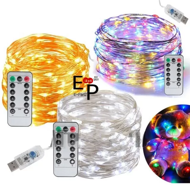 USB Twinkle LED String Fairy Lights Copper Wire Party Remote 5-20M 50/100/200LED