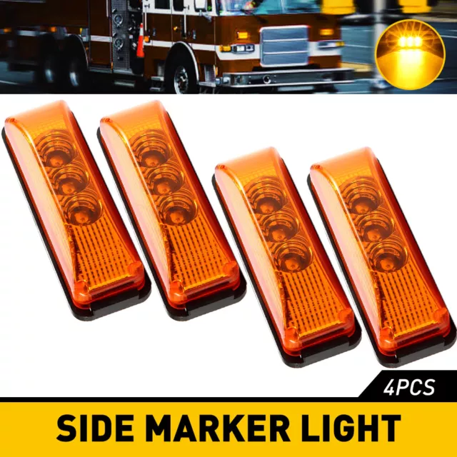 4X Amber 3LED Side Marker Lights Clearance Light Waterproof For RV Truck Trailer