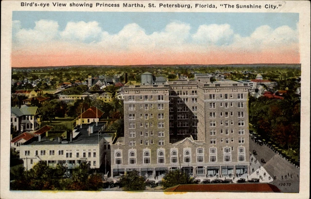 St Petersburg Florida Princess Martha Hotel aerial Heath 1920s vintage postcard