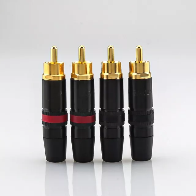 4PCS REAN Phono RCA Plugs Gold PlatedRed+White NYS373 Audio Connectors