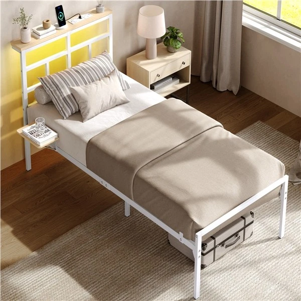 Metallic. Click METAL BED FRAME with LED Headboard and Charging Station £69.99 ...