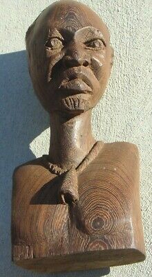 Vintage Hand Carved Wood African Tribal Man Elder Bust Sculpture Ebony Ironwood