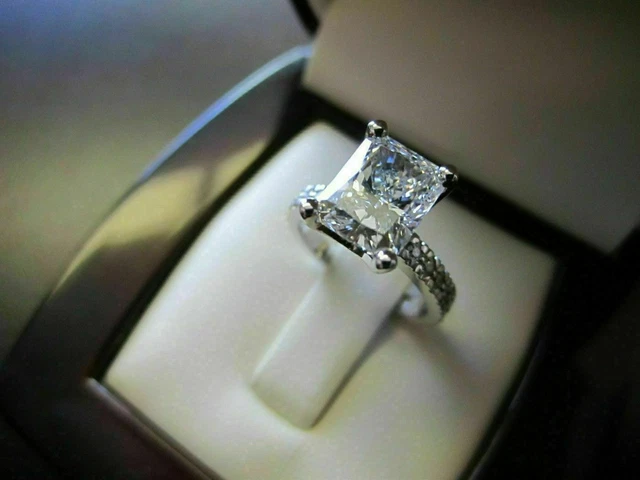 2Ct Radiant Cut Solitaire Moissanite Engagement Ring Solid 14K White Gold Finish