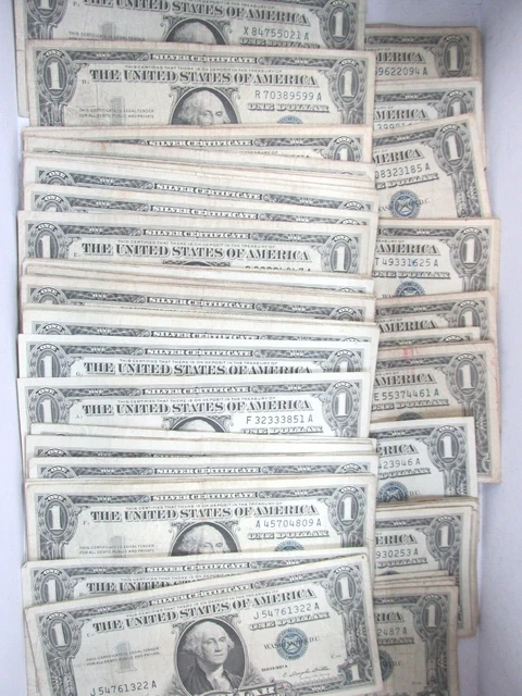 1957 Circulated One Dollar Silver Certificate Bills Note Lot of 100 Q4S7