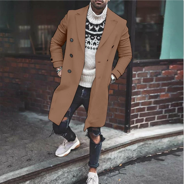 Mens Trench Coat Double Breasted Winter Warm Outwear Long Jacket Woolen Overcoat 8
