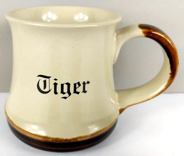 Glazed Pottery Coffee Mug, Cream, Tiger, Coffee Tea & Thee, Huntsville Alabama