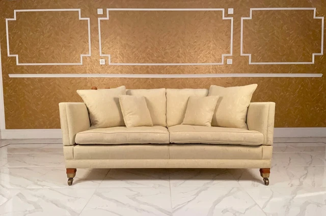 Duresta Trafalgar 2.5 Seater Pale Gold Floral Drop Arm Knole Sofa
