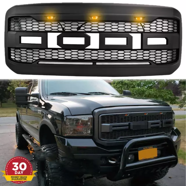 Front Grille For 2005-2007 Ford F250 F350 Super Duty Raptor Grill w/LED Black