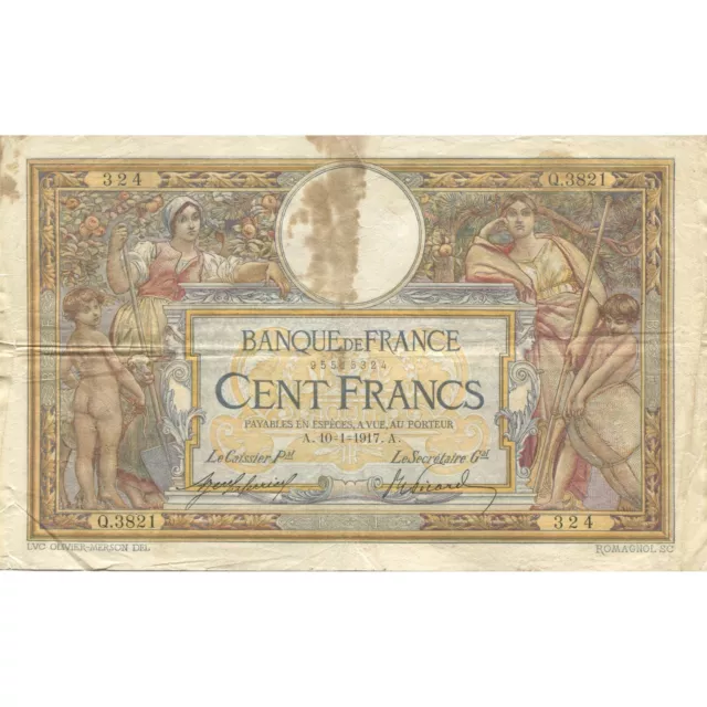 [#193243] France, 100 Francs, Luc Olivier Merson, 1917, Q.3821, TB, Fayette:23.9