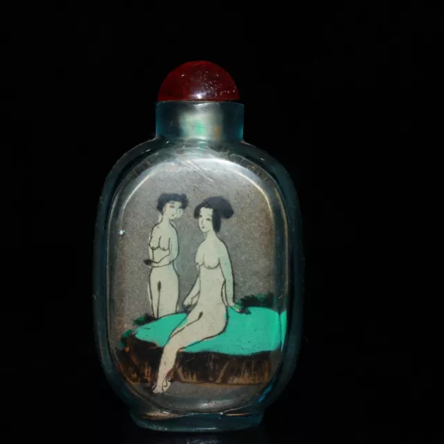 Chinese old colored glaze Inside painting beauty body art snuff bottle ornaments