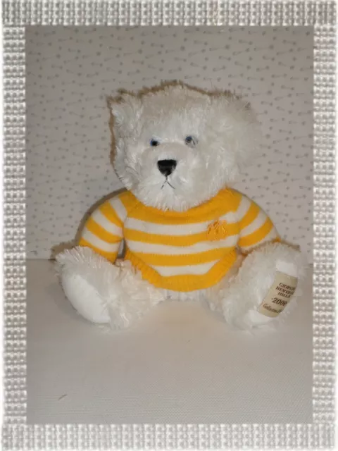 ㉑ - Peluche Ours  Blanc Pull Jaune Blanc Rayé Giorgio Beverly Hills 2008 28 cm